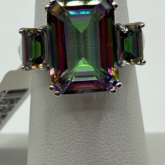 Rainbow Multiple Colored Quartz Ring Emerald Cut Designer DK 925 - Picture 4 of 13